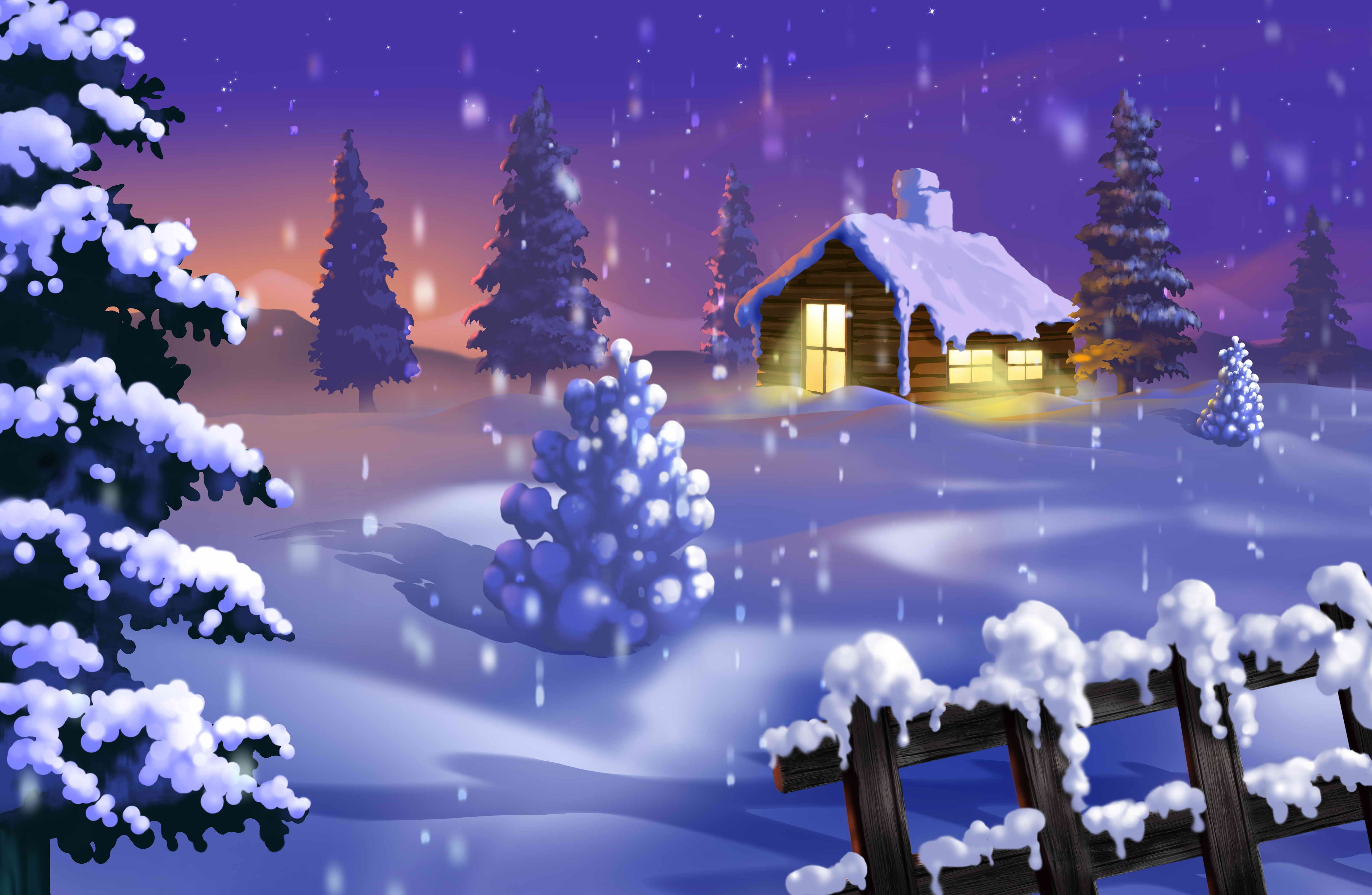 Casa de campo cubierto de nieve